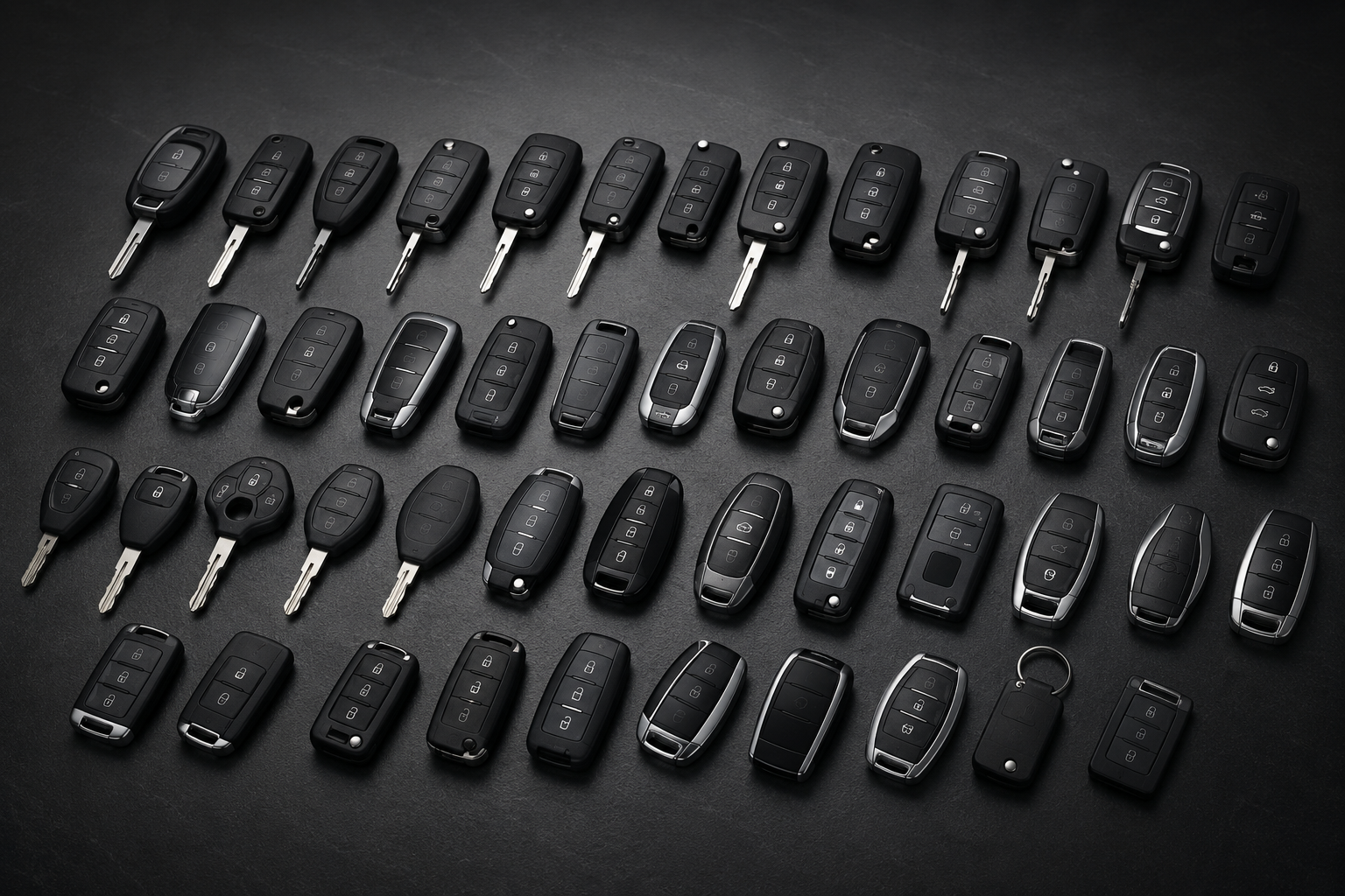 Display of automotive keys and fobs for many common vehicle makes