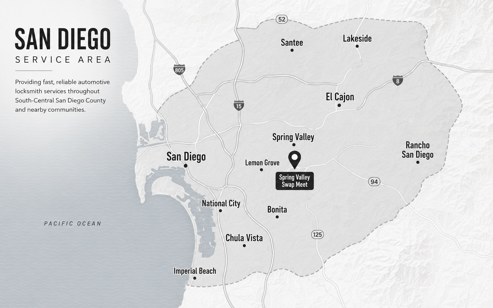 Stylized map of the San Diego County service area
